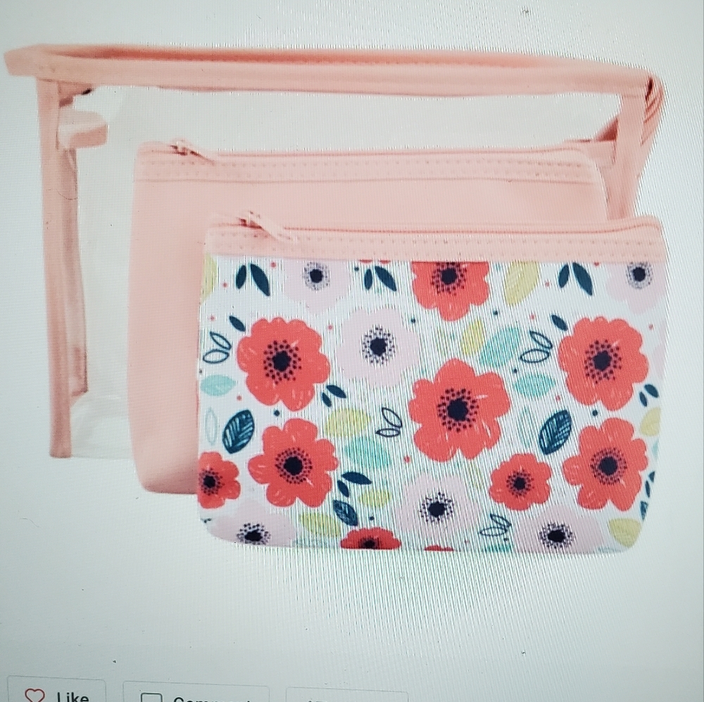 A Girl Thing Floral Cosmetic Bag Set - Pink and Multicolor